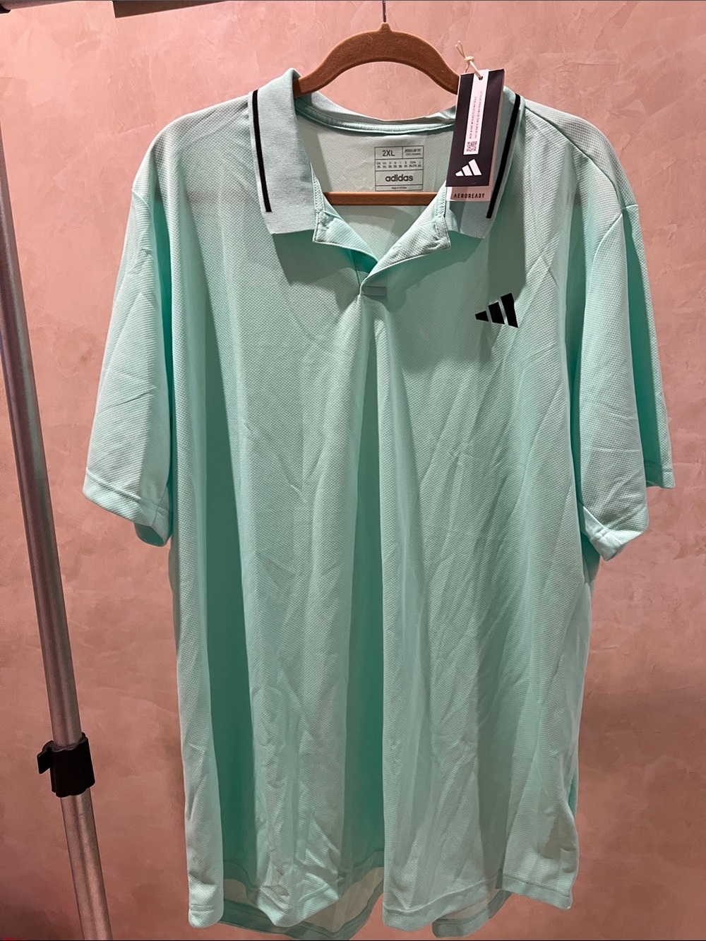 New adidas Men's Mint Green Polo with Black Trim
